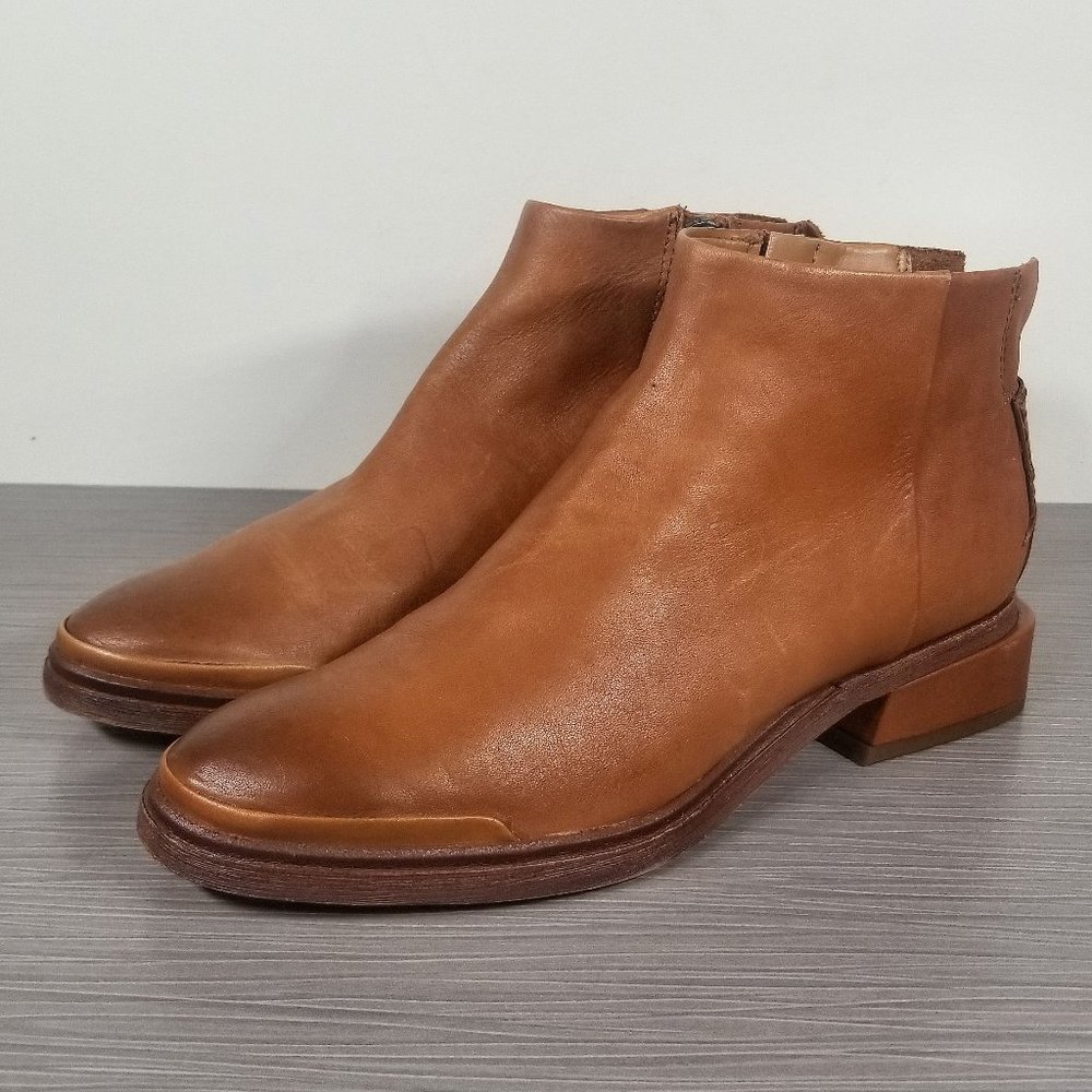Franco Sarto Nemi Ankle Boot, Cognac Leather, Womens Size 6 M / 36